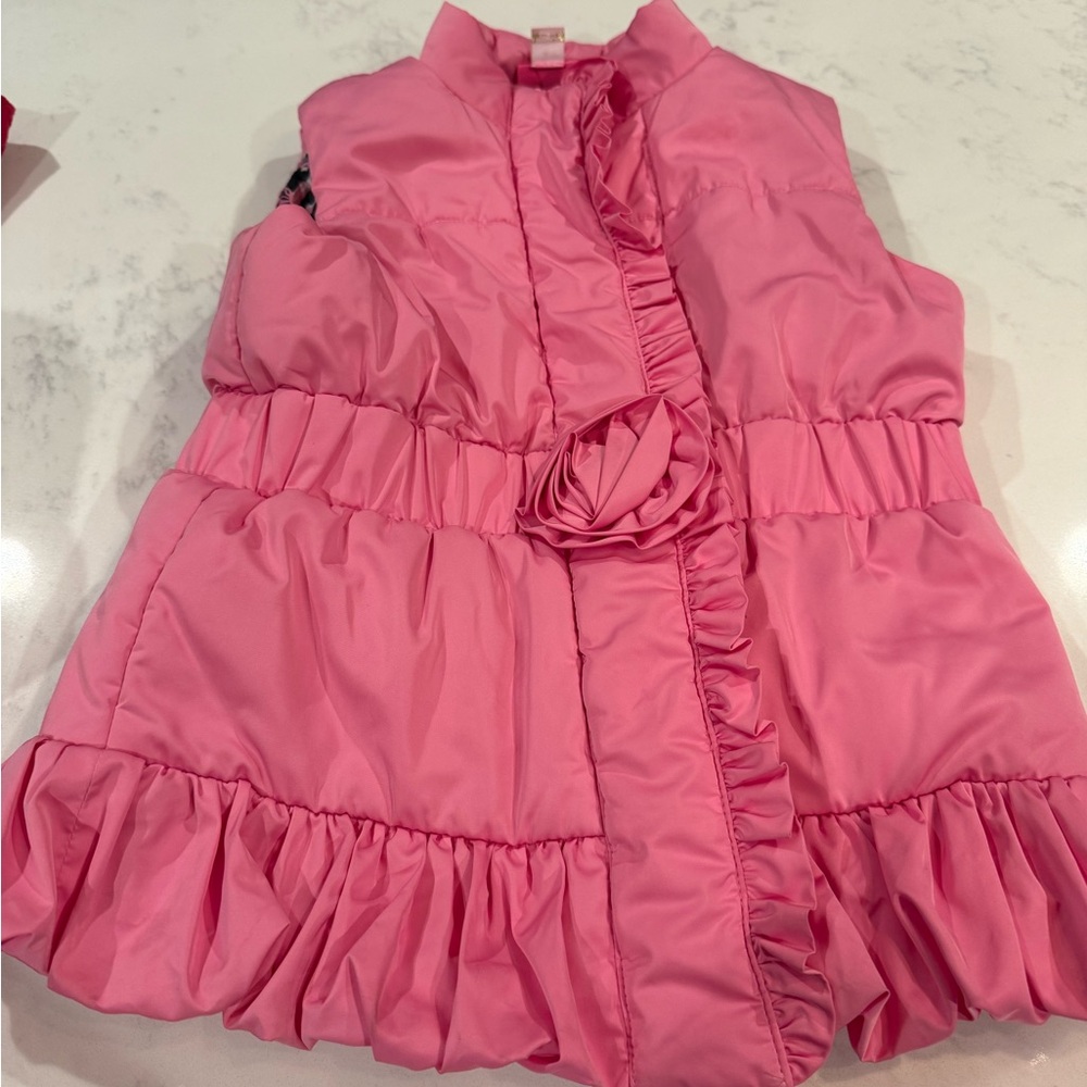 Lilly Pulitzer Pink Ruffled Puffer Vest size medium VGUC